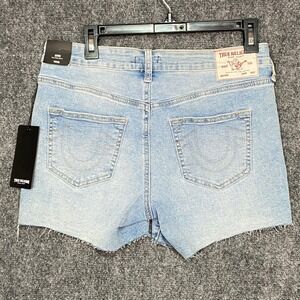True Religion Jayde Mid Rise Denim Shorts Women's W28 Light‎ Wash Raw Hem NWT
